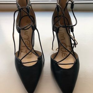 Pointed toe lace up heels